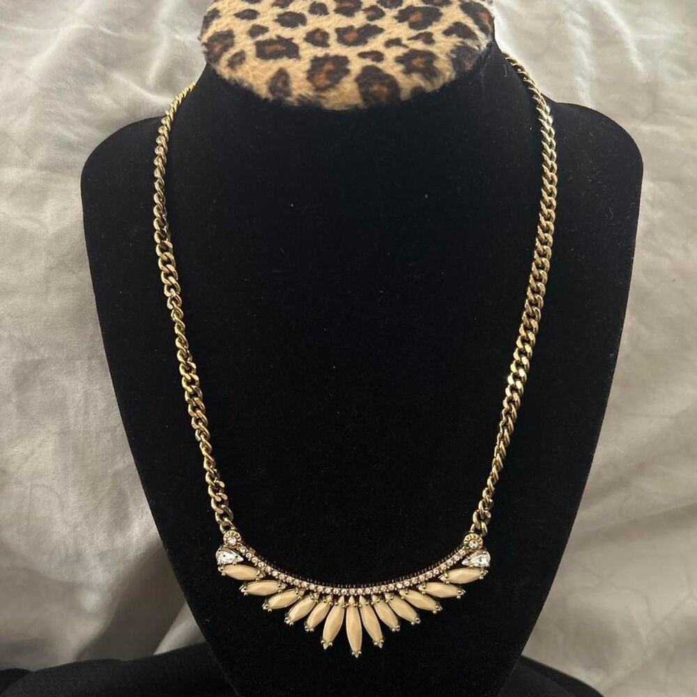 Henri Bendel Gold Tone Cream Rhinestone Statement Necklace